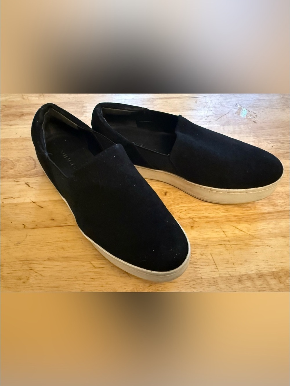 Vince Black Suede Slip-On Loafers with White Sole 7.5